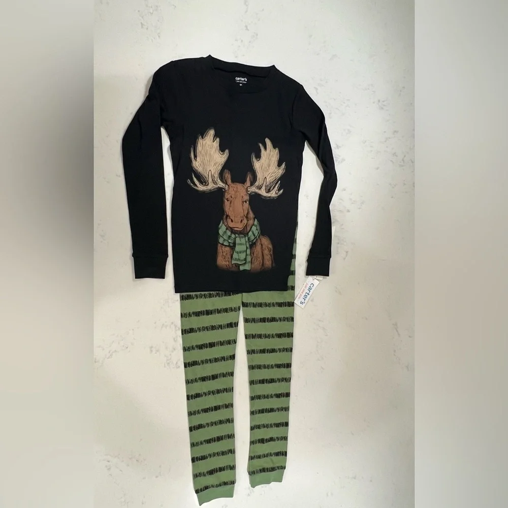 Carter's Black and Green Moose Pajama Set